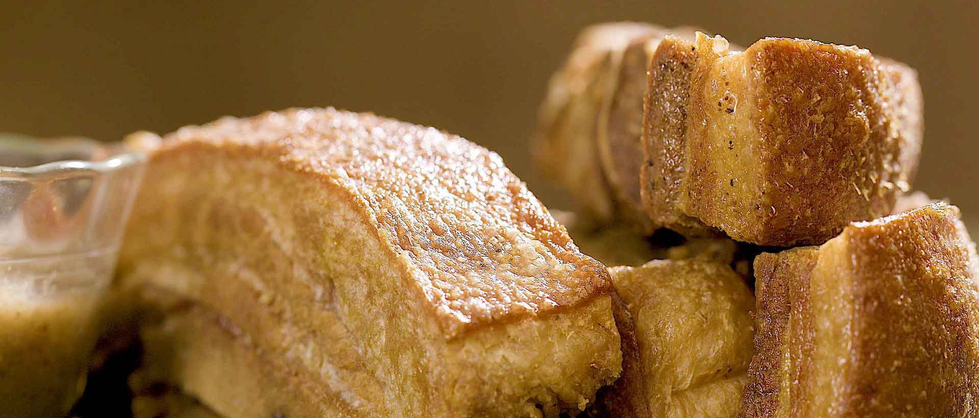 Crispy lechon kawali pork belly slices from House of Grill