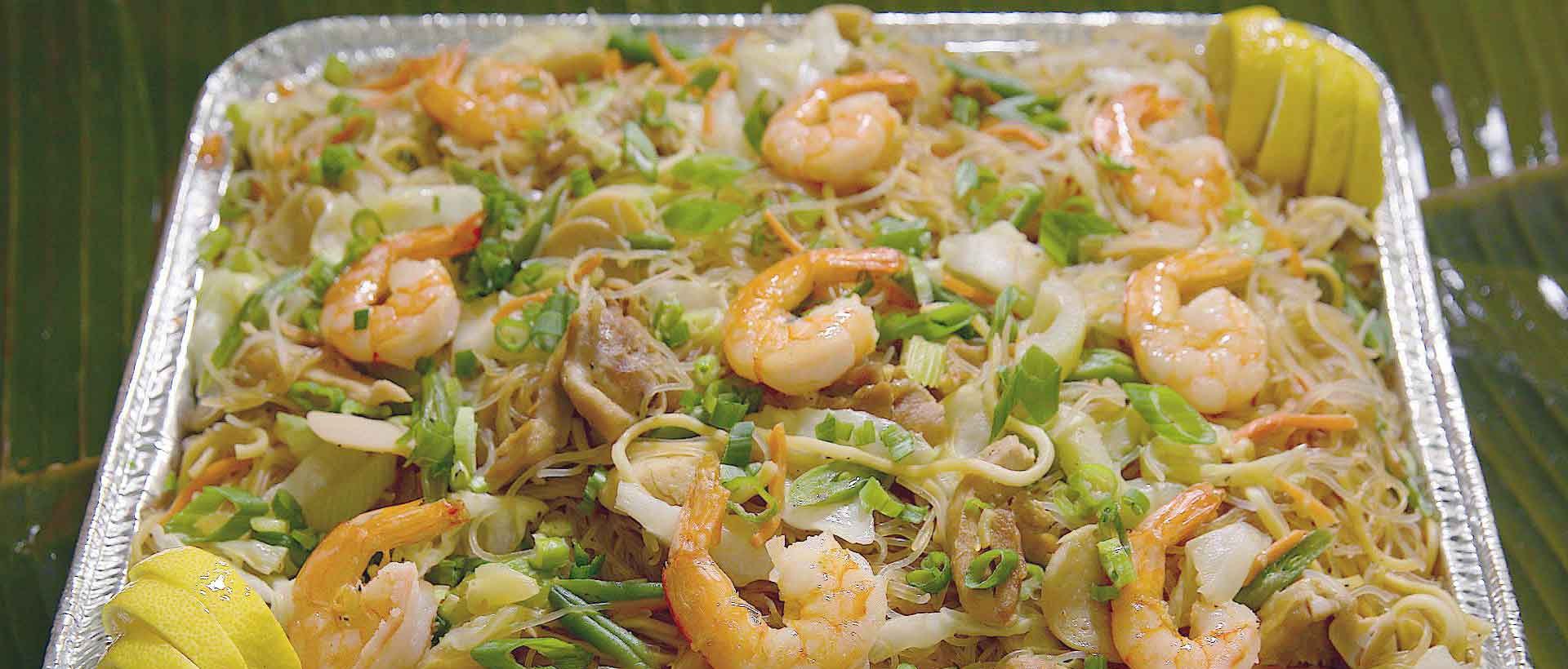Pancit canton noodles with vegetables and meat from House of Grill